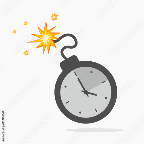 Bomb with a burning fuse and timer. Time bomb, and rolling deadline concept. Time bomb concept vector flat illustration designed in cartoon flat style.