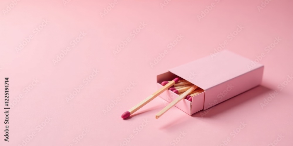 Pink Matches and Box on Pale Pink Background A Minimalist Still Life Photography Pink Matches and Box on Pale Pink Background A Minimalist Still Life Photography
