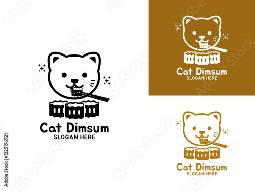 Cat dimsum food snack meal restaurant logo. Cat Dumpling logo vector illustration template design