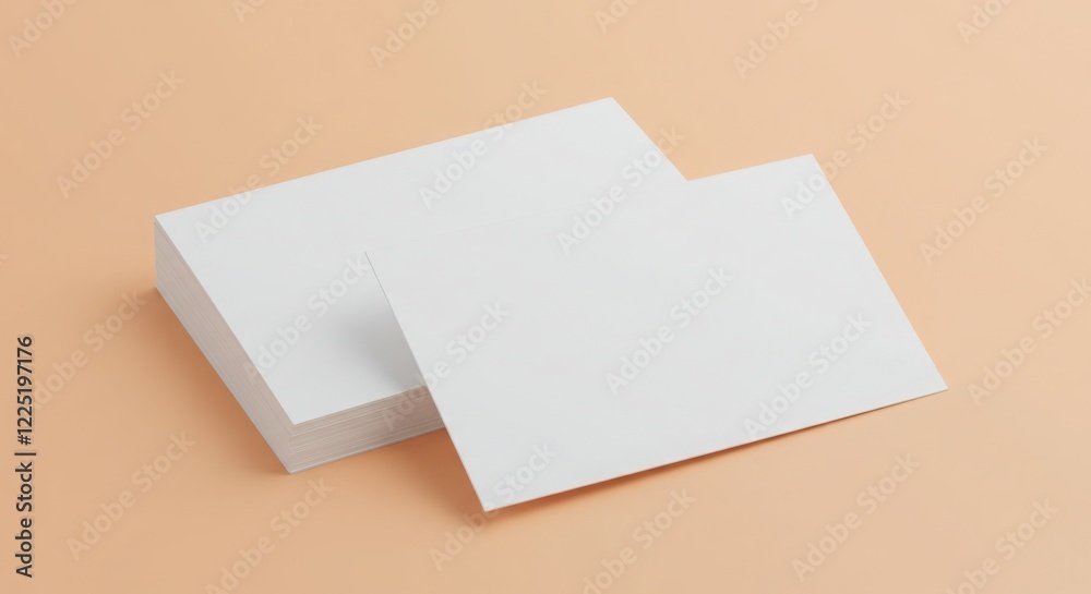 Stack of Blank White Business Cards on Peach Background Stack of Blank White Business Cards on Peach Background