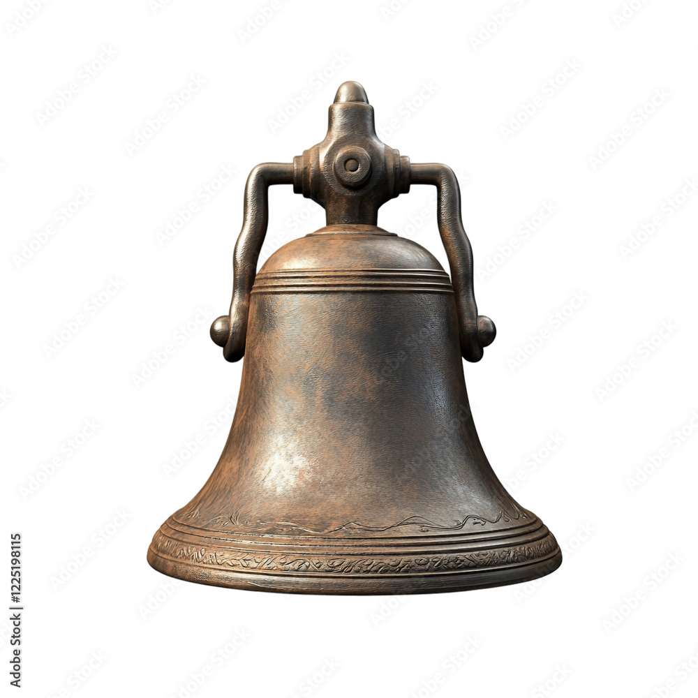 Fototapeta premium Large, old-fashioned bell sits on a white background