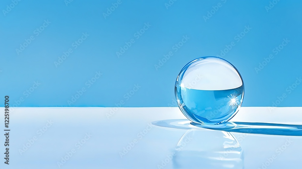 Crystal Clear Sphere on Soft Blue Background Crystal Clear Sphere on Soft Blue Background