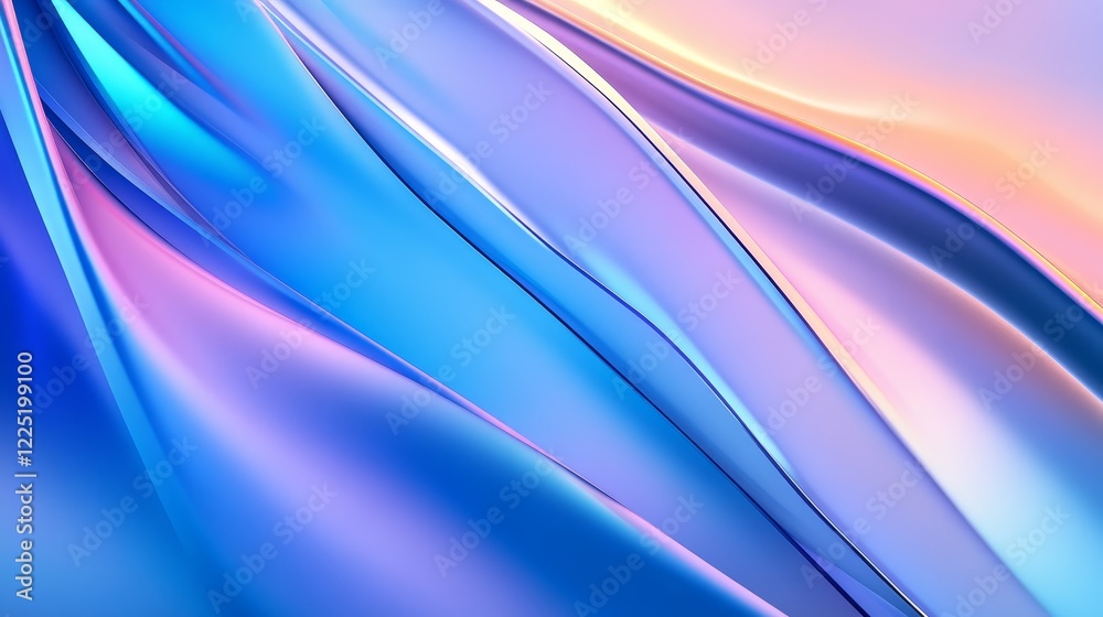 Fototapeta premium Abstract flowing fabric in shades of blue and pink, creating a serene atmosphere with smooth curves