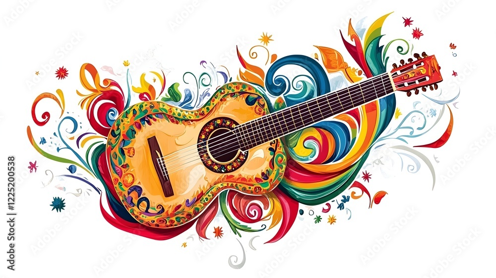 Vibrant Acoustic Guitar with Colorful Abstract Splashes Vibrant Acoustic Guitar with Colorful Abstract Splashes