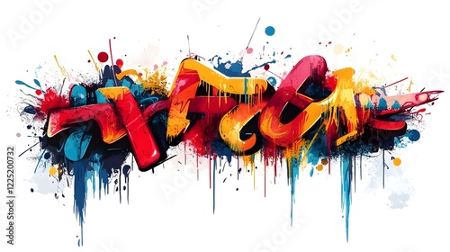 Vibrant Abstract Graffiti Splatter Painting with Colorful Dripping Effect photo