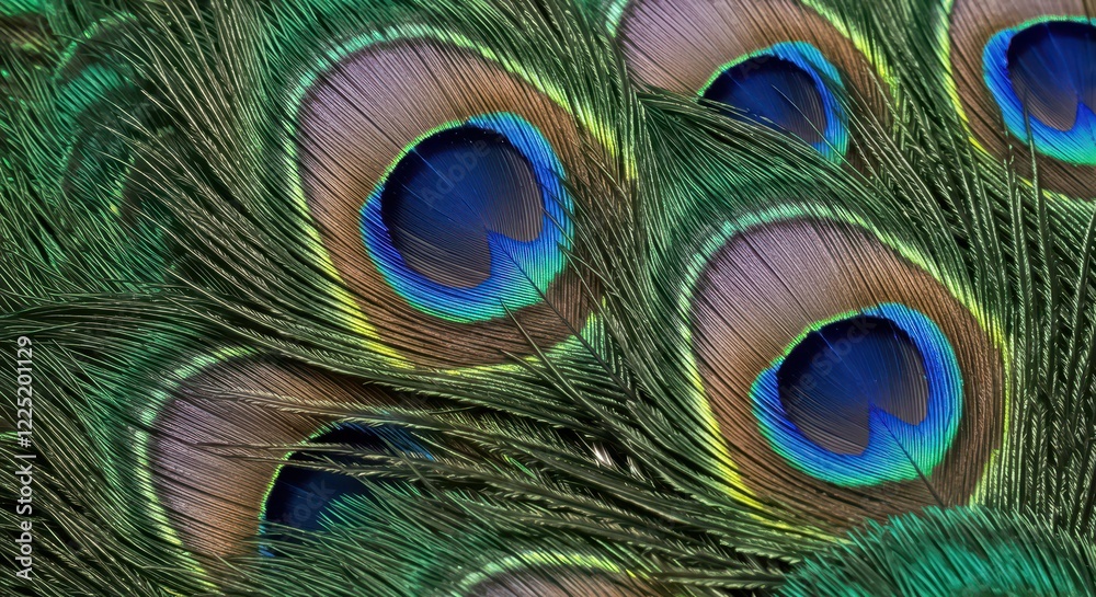 Obraz premium A close-up of vibrant peacock feathers showcasing their intricate details and shimmering colors