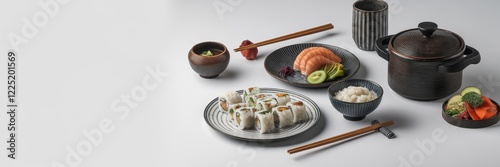 Elegant Japanese Cuisine Presentation Featuring Sushi And Sashimi