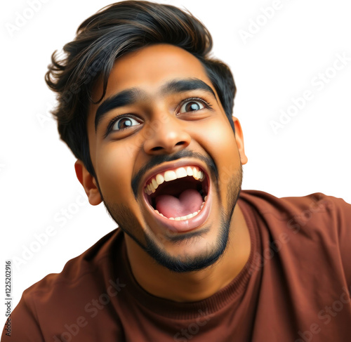 Obraz na płótnie Extremely excited or shocked young Indian man isolated on transparent background w salonie