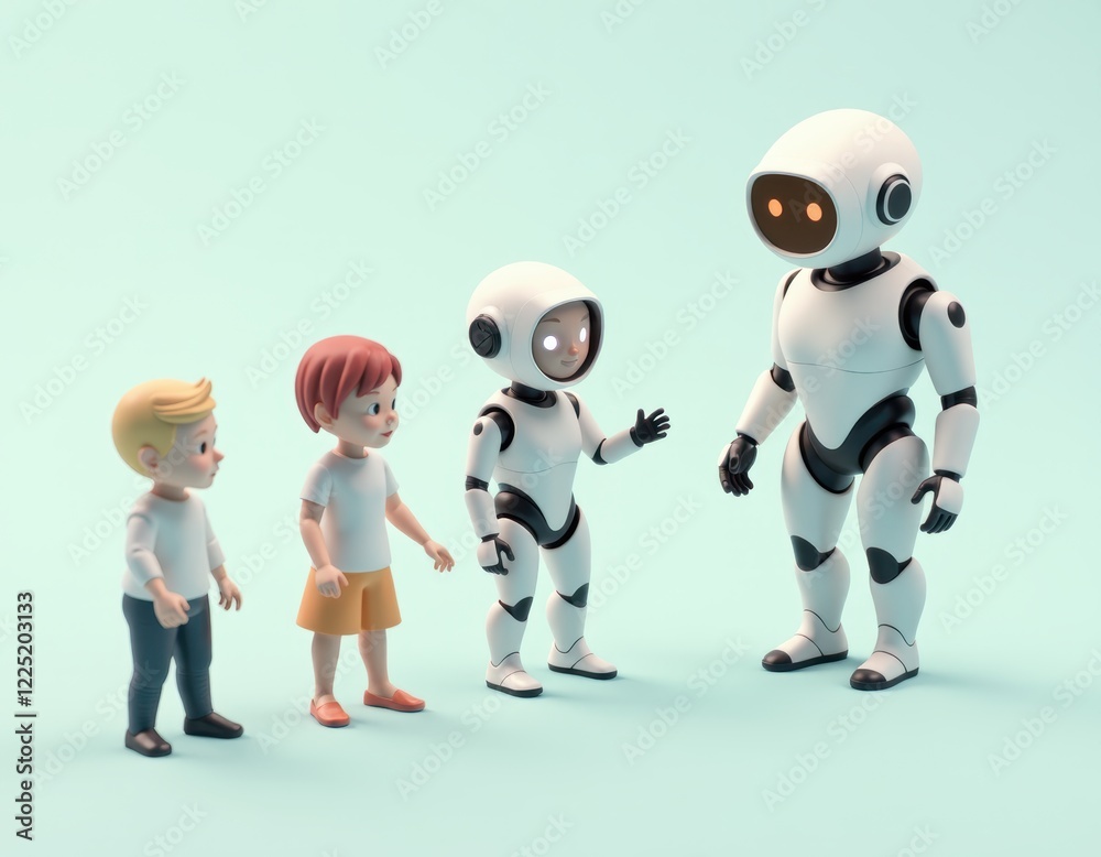 Cute Cartoon Children and Robot Friends Cute Cartoon Children and Robot Friends