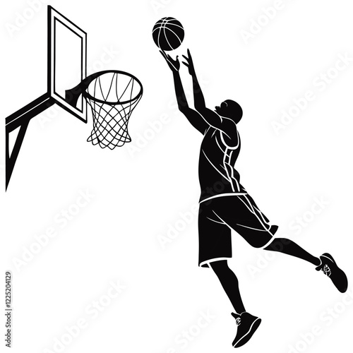 a basketball player shooting a basket silhouette vector design art and illustration