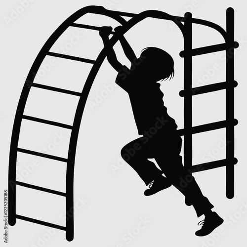 a child climbing a jym silhouette vector design art and illustration