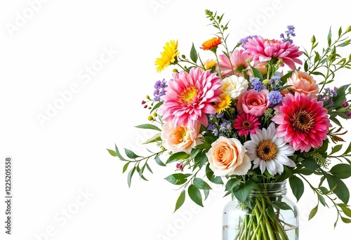 Wallpaper Mural Vibrant mixed flower bouquet in glass vase against white background Torontodigital.ca