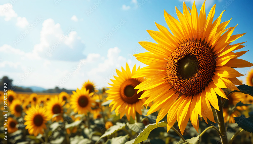 Vibrant Sunflower Field Under Clear Blue Sky Vibrant Sunflower Field Under Clear Blue Sky