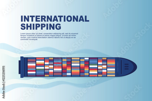 An overhead view of an industrial marine vessel on a maritime banner. Logistics of maritime transportation. Maritime transportation. Maritime shipping. Merchant fleet. Cargo ship. vector illustration