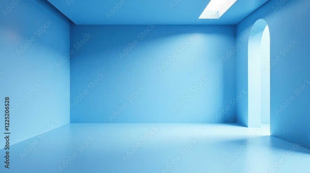 Fototapeta premium Serene Light Blue Room with Arched Entryway and Subtle Light Beam