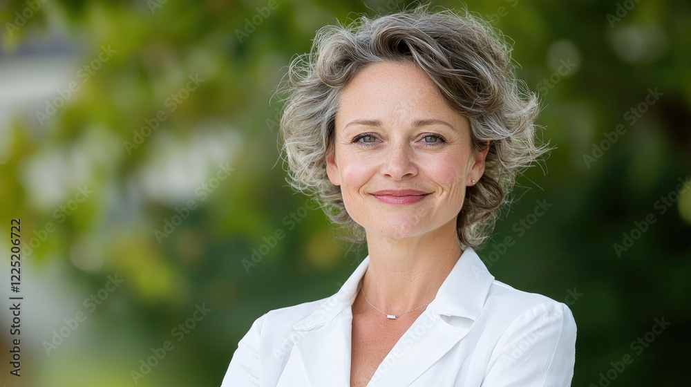 Confident woman, portrait, outdoors, green background, professional headshot Confident woman, portrait, outdoors, green background, professional headshot