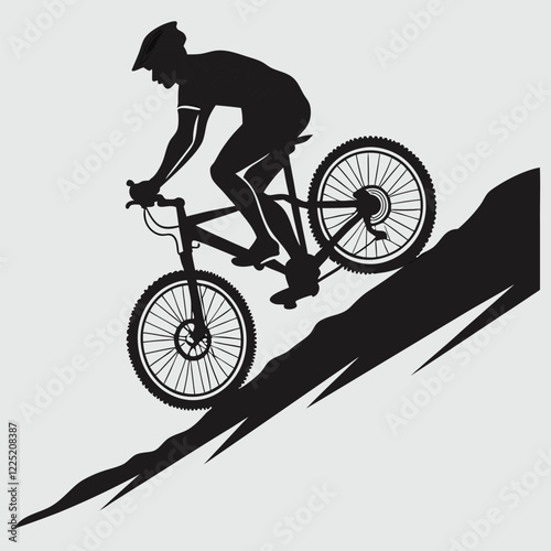 a cyclist speeding downhill silhouette vector design art and illustration