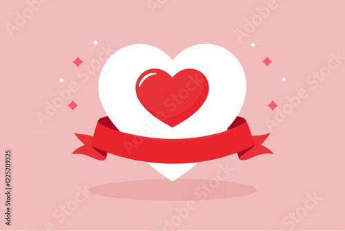 Minimalist Digital Art of White Frame Heart with Red Heart Shapes – Abstract Symmetrical Flat Desig