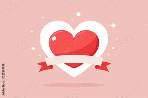 Minimalist Digital Art of White Frame Heart with Red Heart Shapes – Abstract Symmetrical Flat Desig
