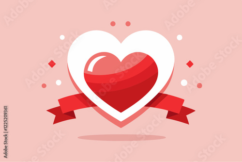 Minimalist Digital Art of White Frame Heart with Red Heart Shapes – Abstract Symmetrical Flat Desig