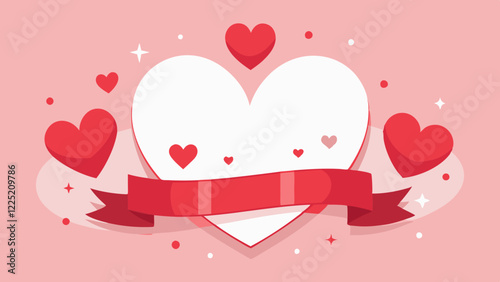 Minimalist Digital Art of White Frame Heart with Red Heart Shapes – Abstract Symmetrical Flat Design