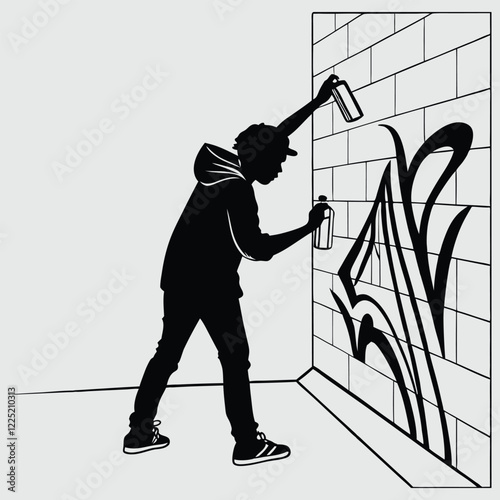 a person painting graffiti silhouette vector design art and illustration