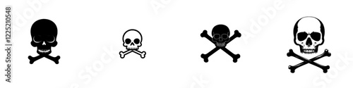 Modern graphic of a skull and crossbones on a white background