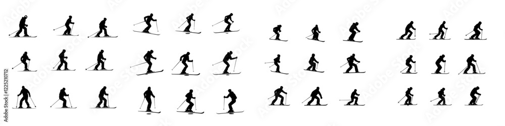 Fototapeta premium Silhouette set featuring various winter sports, focusing on skiing part 1