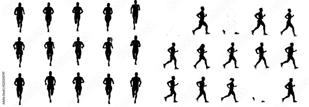 Obraz premium Runners take part in a marathon, with a backdrop of a colorful poster showing a modern illustration of a man sketch created in a hand-drawn manner, reflecting the sport's spirit