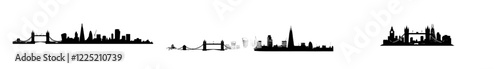 Black and white silhouette of London city presented in a horizontal banner. Perfect modern template for your design