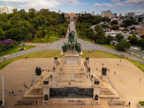 aerial view of parque da independencia in Ipiranga neighborhood in Sao Paulo. The place where Dom Pedro II called for the independence of Brazil in 1822