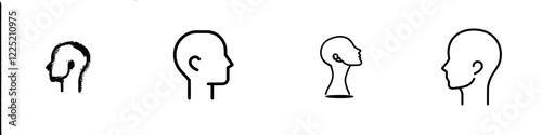 Human head silhouette. Hand-drawn line art profile drawing. Simple cartoon illustration isolated on white background. Modern icon. EPS 10