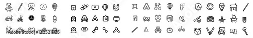 Design toy icons on a white backdrop using a contemporary line style illustration