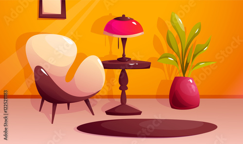 Living room cartoon interior. Vector scene illustration