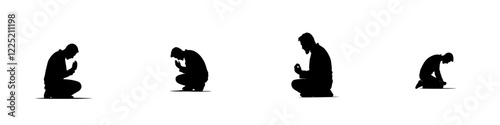 Modern illustration of a man praying on his knees