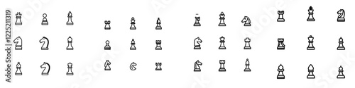 Chess icons set. Game, chess pieces, linear icon collection. Line with editable stroke