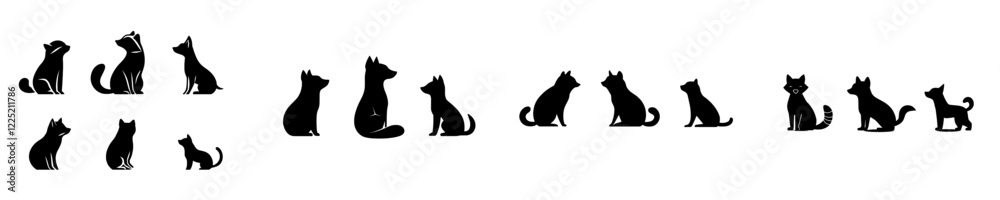 Modern illustration of a silhouette raccoon collection Modern illustration of a silhouette raccoon collection