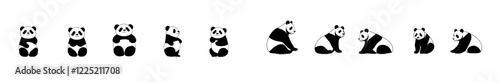Panda silhouettes set, a large collection of contemporary silhouette designs, with an isolated white background