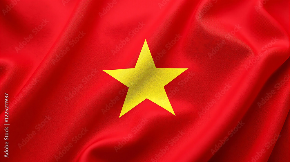 Close-up of the vibrant Vietnamese flag, showcasing its rich red and gold star. Close-up of the vibrant Vietnamese flag, showcasing its rich red and gold star.