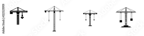 Modern illustration of a build machine with a tower crane icon