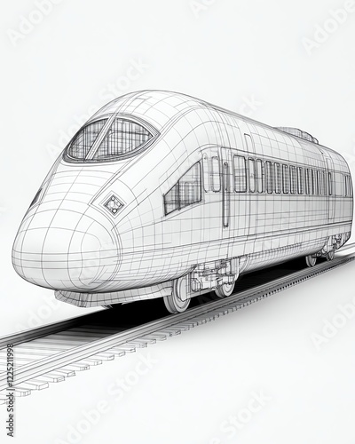 blueprint style 3D wireframe model of a high-speed train. blueprint object design photo