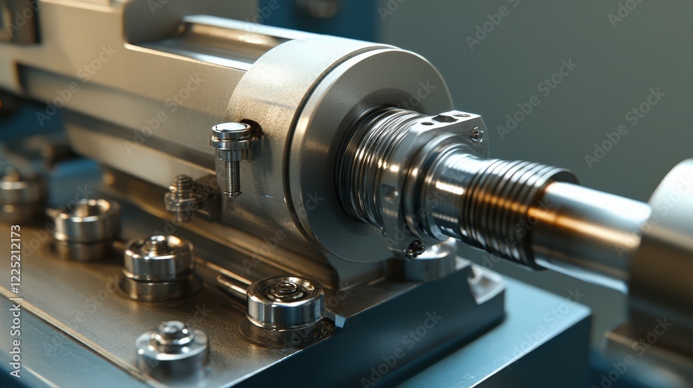 Close-up view of a precision machine component showcasing intricate details and engineering Close-up view of a precision machine component showcasing intricate details and engineering