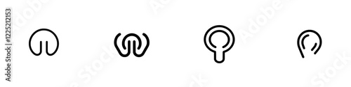 Ear Icon. A simple, isolated line illustration representing the human ear, symbolizing the auditory system, hearing health, and otolaryngology. Perfect for use in medical and healthcare applications