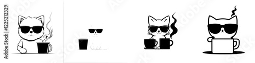 Cat sipping coffee SVG with a modern transparent background PNG clipart