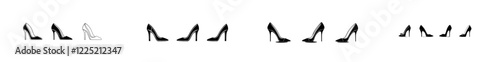 Modern black filled and outlined high heel shoes icon set