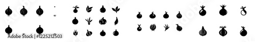 Onion icons set in modern illustration style. Silhouette design of an onion on a white background