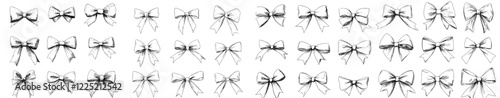 A set of modern, cute girly illustrations featuring elegant hand-drawn pink ribbon bows