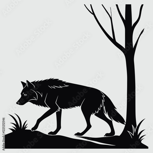 a wolf walking through the forest silhouette vector design art and illustration