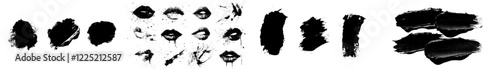 Set a realistic red imprint of human lips on a white background. Modern illustration