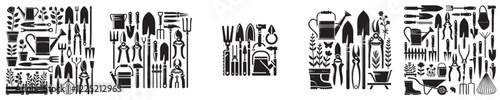Collection of gardening equipment silhouettes